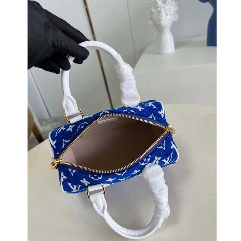 Louis Vuitton Women Speedy Bandouliere 20 Bag Blue Monogram Jacquard Velvet Cowhide