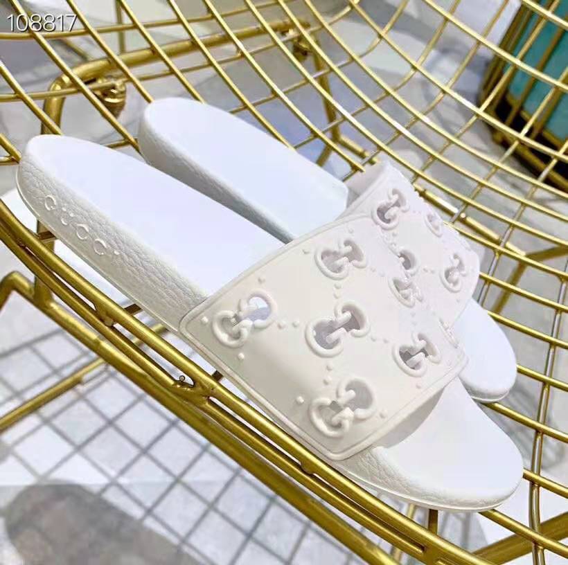 Gucci Women’s Rubber GG Slide Sandal-White