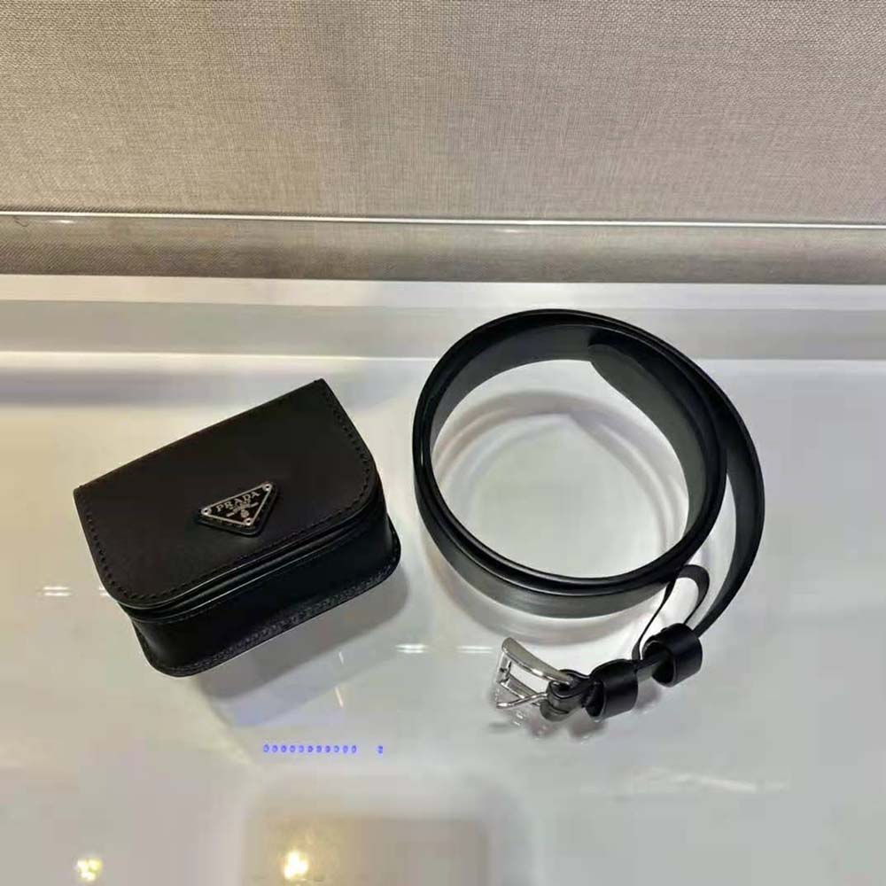 Prada Women Leather Belt With a Hybrid Multifunctional Design-Black