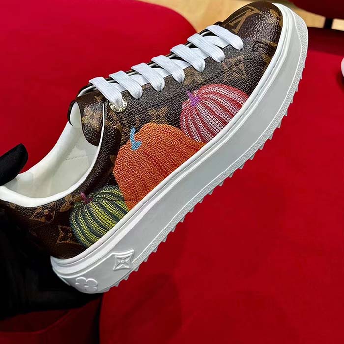 Louis Vuitton Women LV Time Out Sneaker Brown Printed Patent Monogram Canvas Flowers