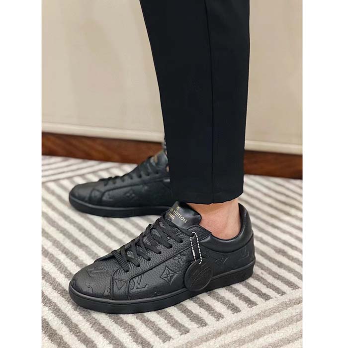 Louis Vuitton LV Unisex Luxembourg Sneaker Monogram Embossed Grained Calf Leather Black Rubber