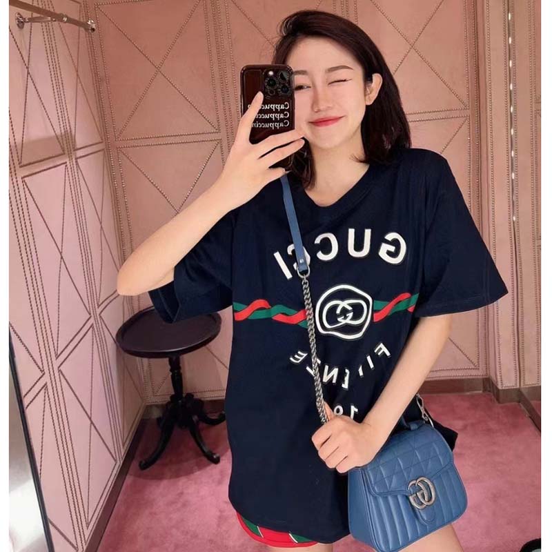 Gucci GG Women Cotton Jersey ‘Gucci Firenze 1921’ T-Shirt Crewneck Oversize Fit