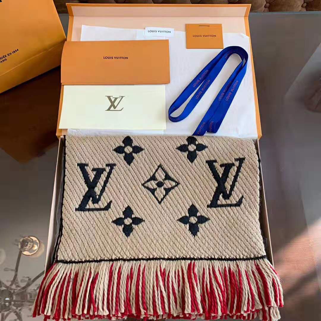 Louis Vuitton LV Women Logo Mania Duo Monogram Wool and Silk Scarf-Sandy