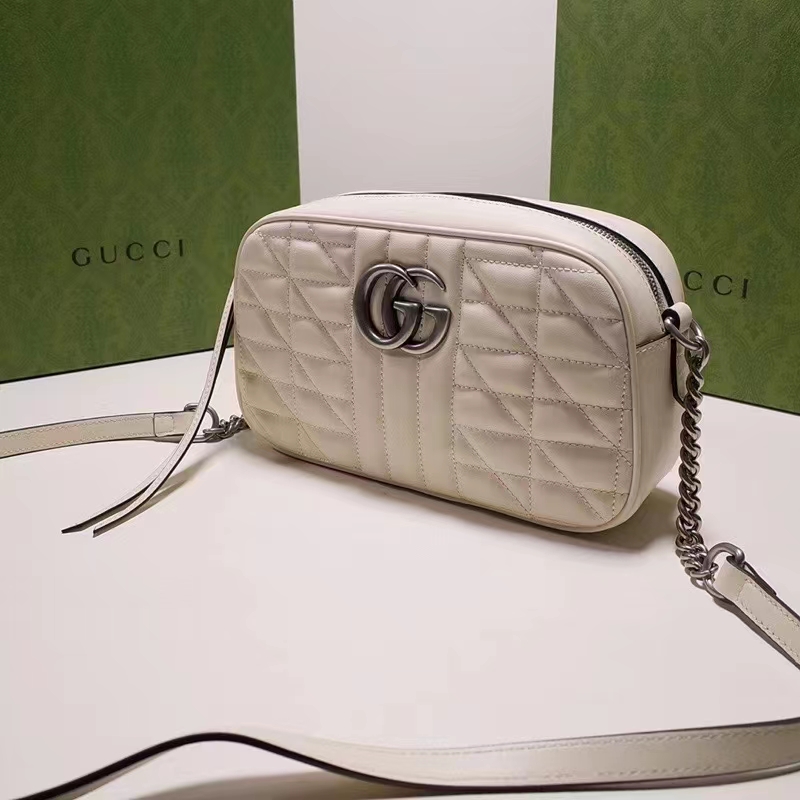 Gucci Women GG Marmont Small Shoulder Bag White Matelassé