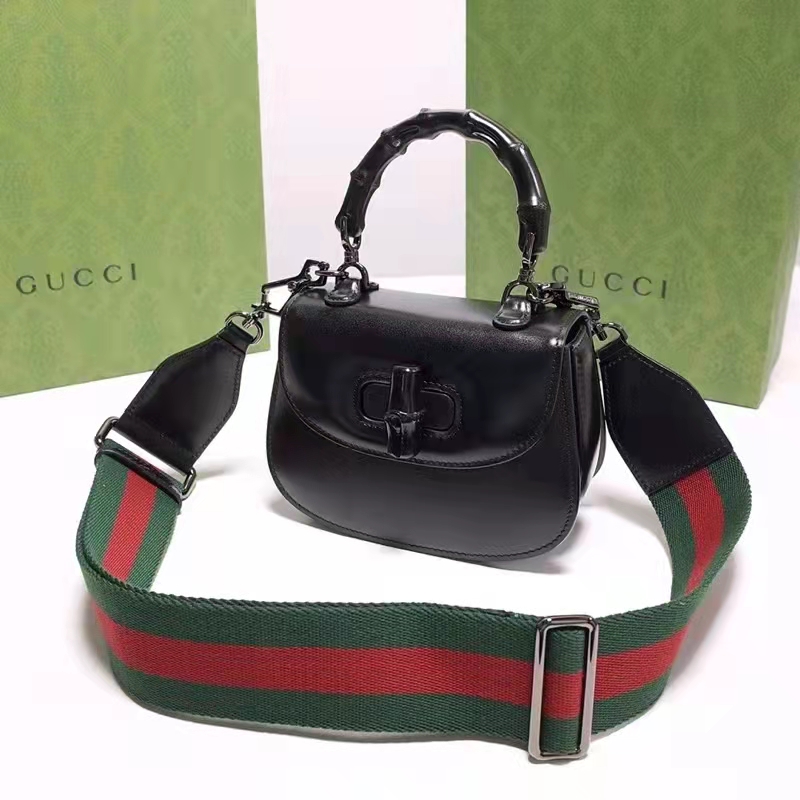 Gucci Women Bamboo 1947 Mini Top Handle Bag Black Leather Bamboo Hardware