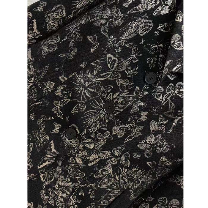 Dior Women CD Fitted Jacket Black Technical Jacquard Gold-Tone Allover Butterfly Motif