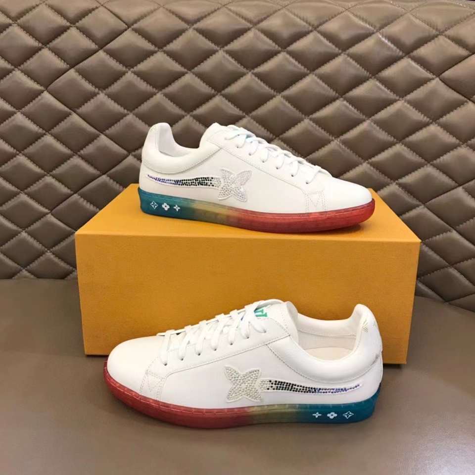 Louis Vuitton Unisex LV Luxembourg Samothrace Sneaker White Calf Leather Strass Monogram Flower