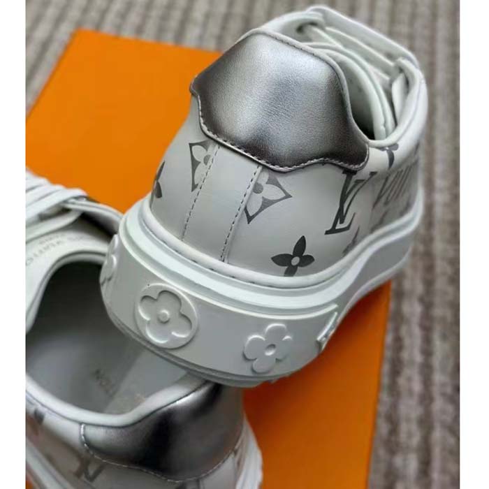 Louis Vuitton LV Unisex Time Out Sneaker Silver Monogram Debossed Calf Leather