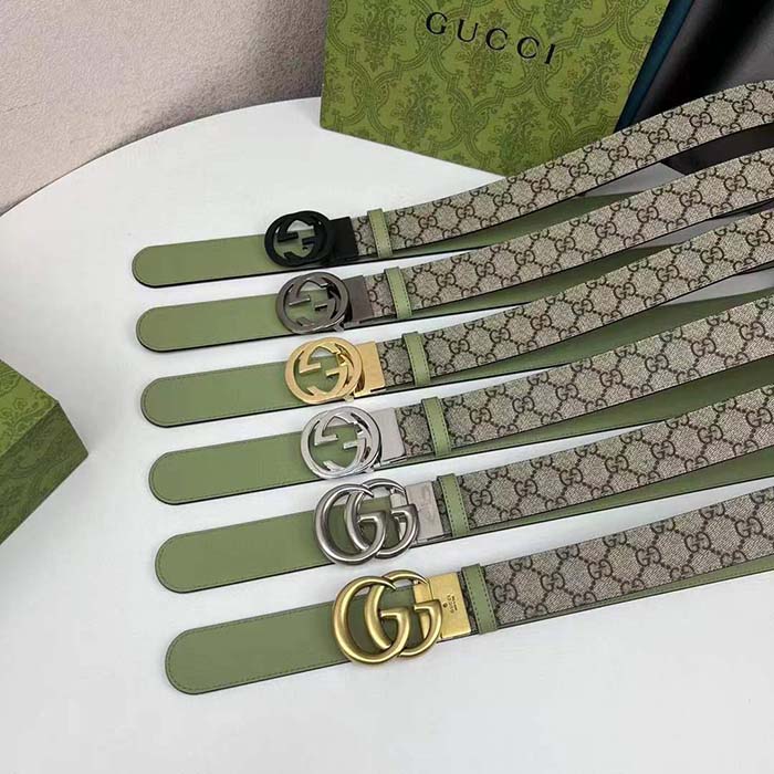 Gucci Unisex GG Marmont Reversible Belt Double G Buckle 3 CM Width Beige Leather