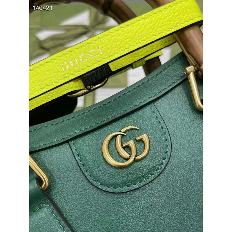 Gucci GG Women Gucci Diana Mini Tote Bag Double G Green Leather