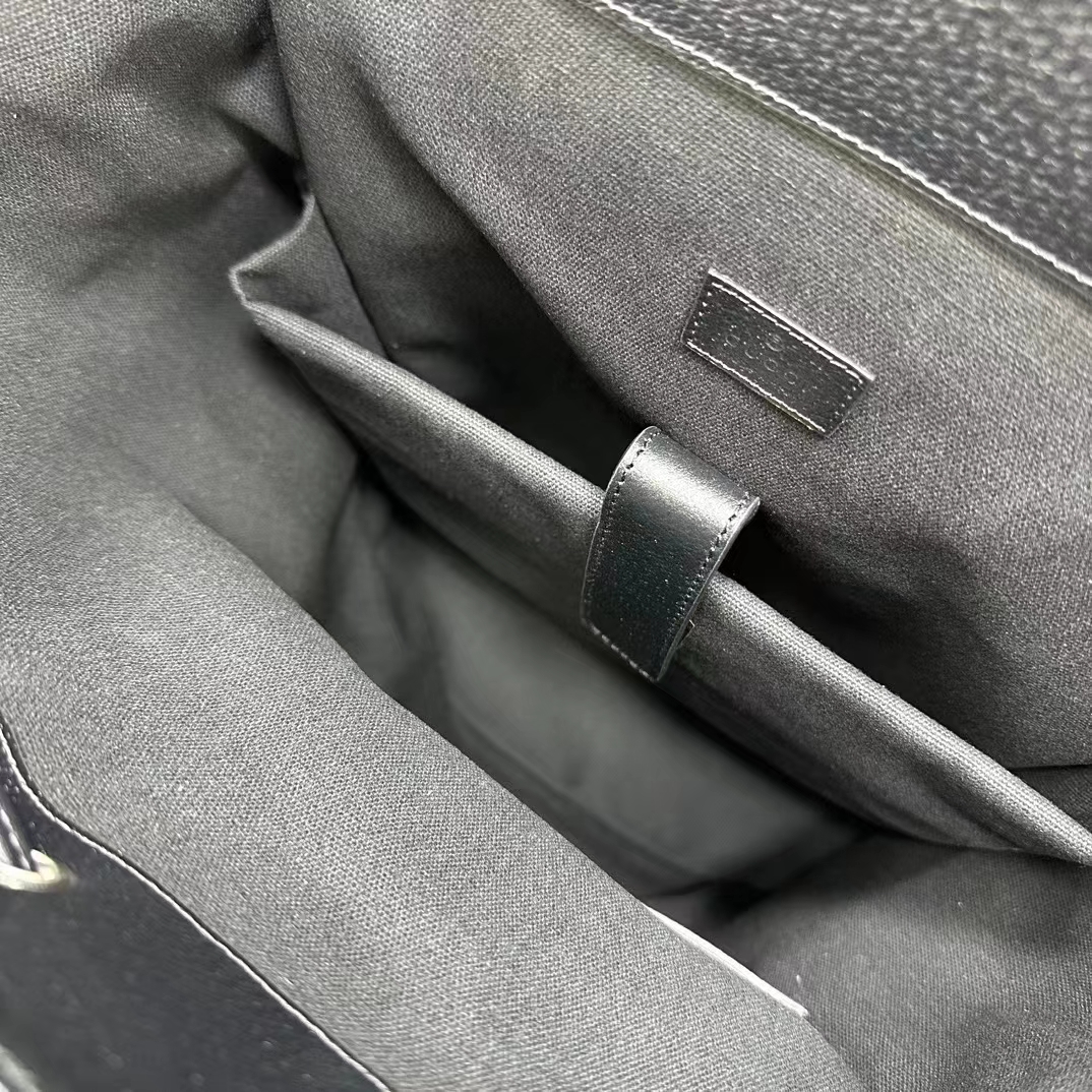 Gucci Unisex Jumbo GG Backpack Black Canvas Leather Cotton Linen