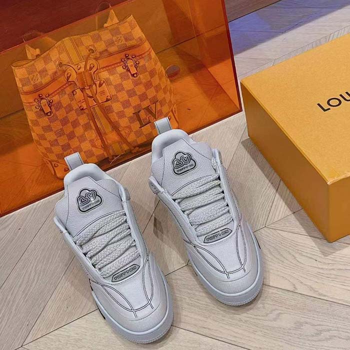 Louis Vuitton Unisex LV Skate Sneaker Grey Grained Calf Leather Rubber Outsole
