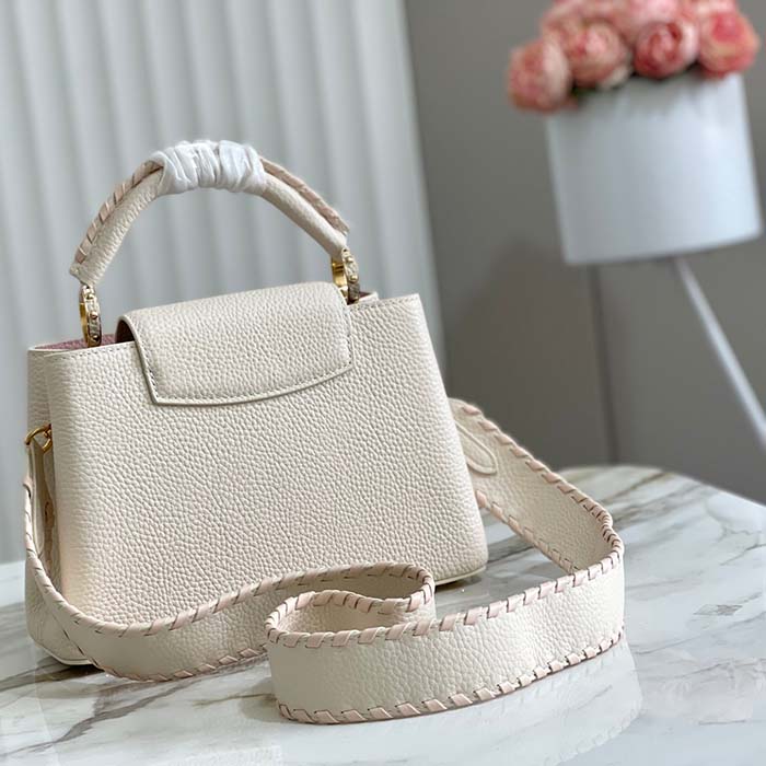Louis Vuitton LV Women Capucines BB Handbag Cream Beige Pearly Pink Taurillon Leather
