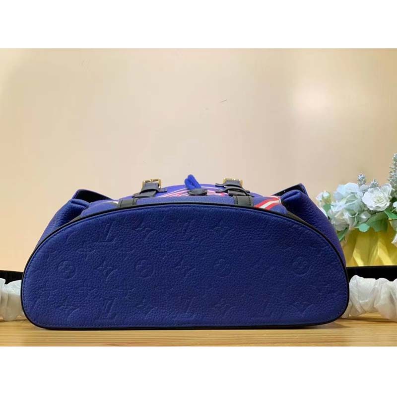 Louis Vuitton LV Unisex Christopher MM Backpack Blue Embossed Taurillon Leather