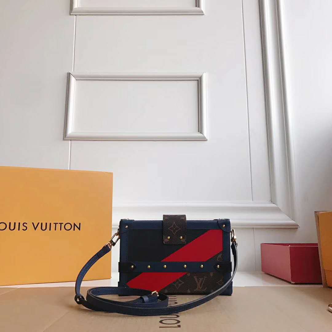 Louis Vuitton LV Women Petite Malle Handbag in Calf Leather and Monogram Coated Canvas