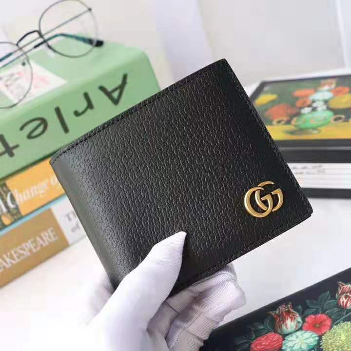 Gucci GG Men GG Marmont Leather Bi-Fold Wallet in Black in Calfskin Leather