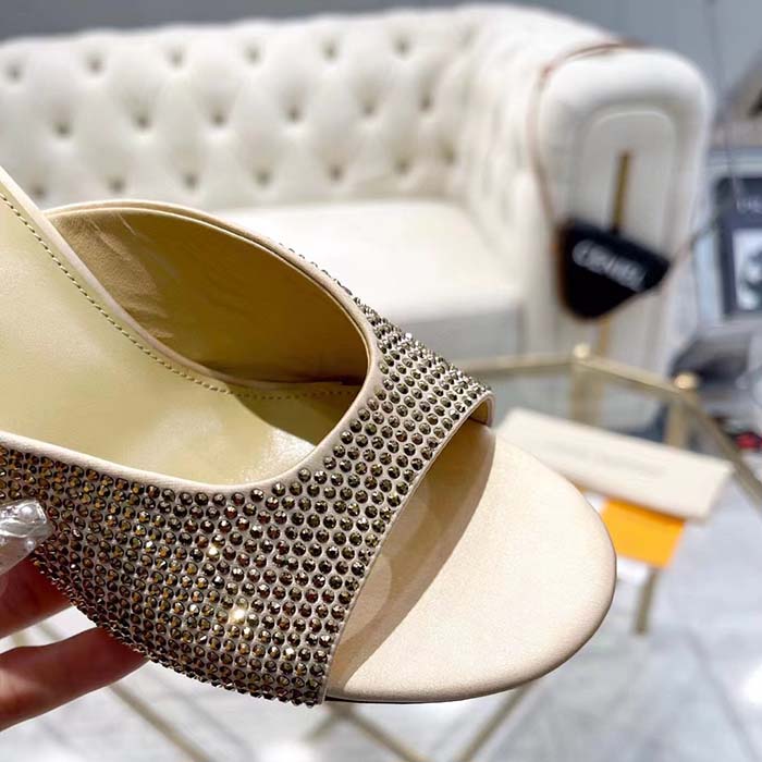 Louis Vuitton LV Women Super Mule Gold Strass Leather Outsole 10 CM Heel