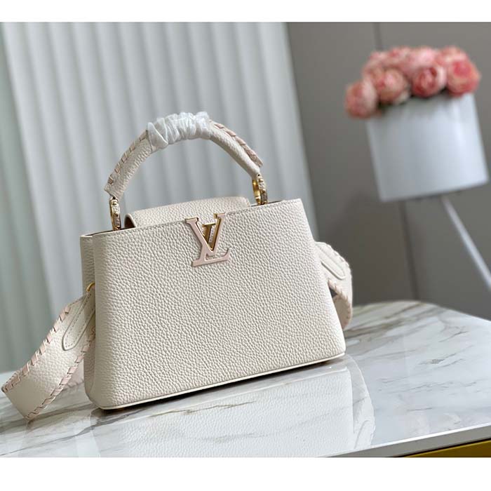 Louis Vuitton LV Women Capucines BB Handbag Cream Beige Pearly Pink Taurillon Leather