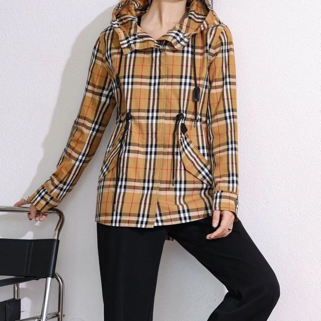 Early spring new fashionable plaid hooded jacket 1024022305