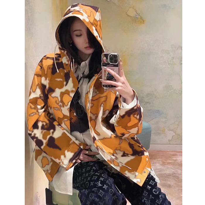 Louis Vuitton Women Cotton Hooded Blouson Regular Fit LV Mappamundi Signature Printed All Over