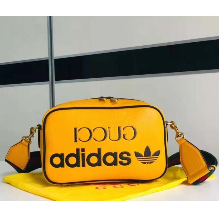 Gucci Unisex GG Adidas x Gucci Small Shoulder Bag Yellow Leather Green Red Web