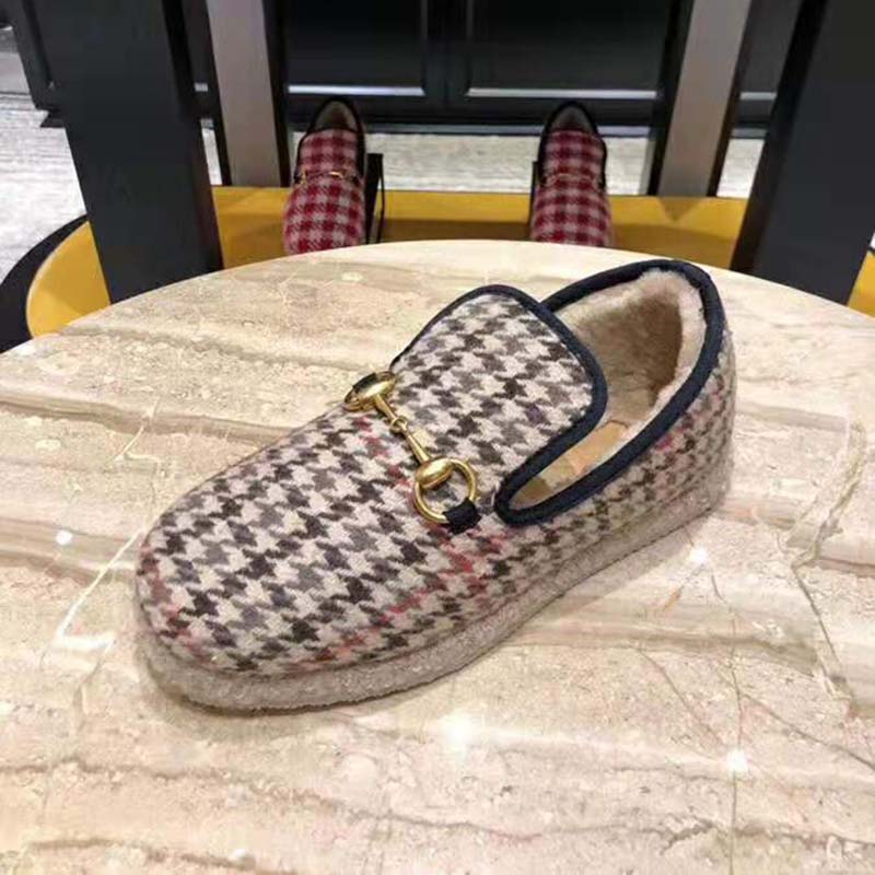 Gucci Unisex GG Check Wool Loafer in Brown Check Wool