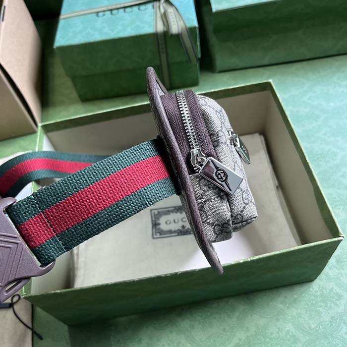 Gucci Unisex GG Belt Bag Beige Ebony GG Supreme Brown Leather Zip Closure