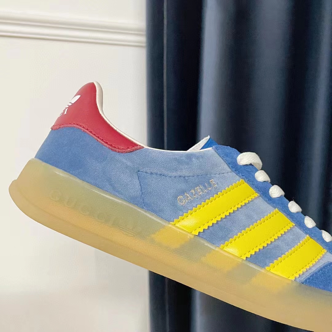 Gucci Unisex Adidas x Gucci Gazelle Sneaker Light Blue Suede Trefoil Embossed