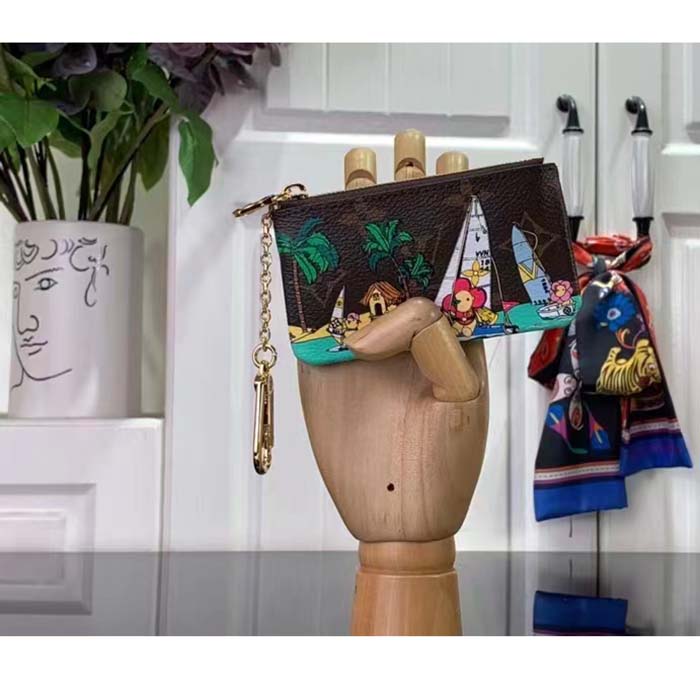 Louis Vuitton LV Unisex Key Pouch Dragon Fruit Pink Monogram Coated Canvas Grained Cowhide Leather