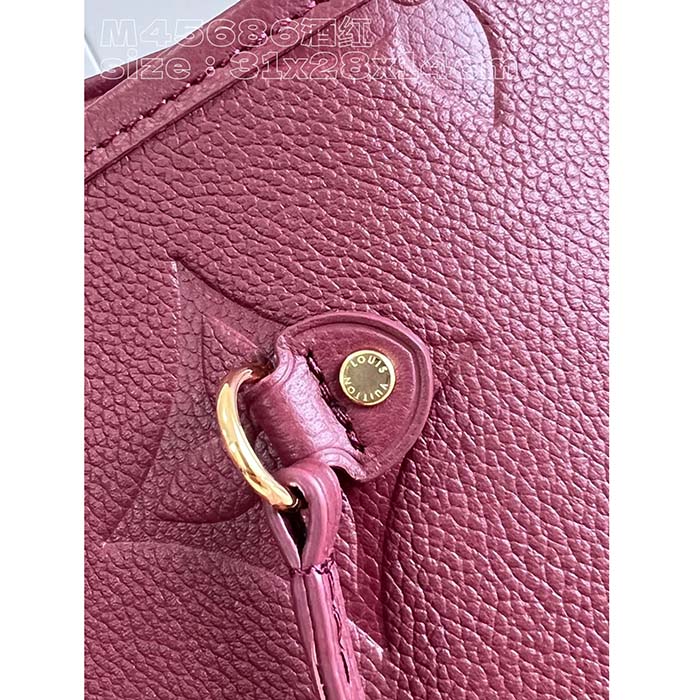 Louis Vuitton LV Unisex Neverfull MM Wine Red Monogram Empreinte Embossed Grained Cowhide Leather