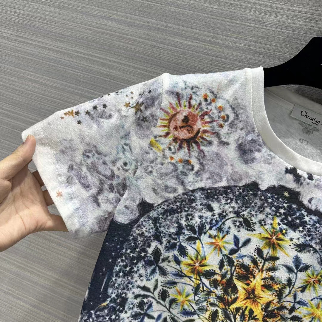 Dior Men CD T-Shirt White Cotton Jersey Multicolor Tarot L’Étoile Motif