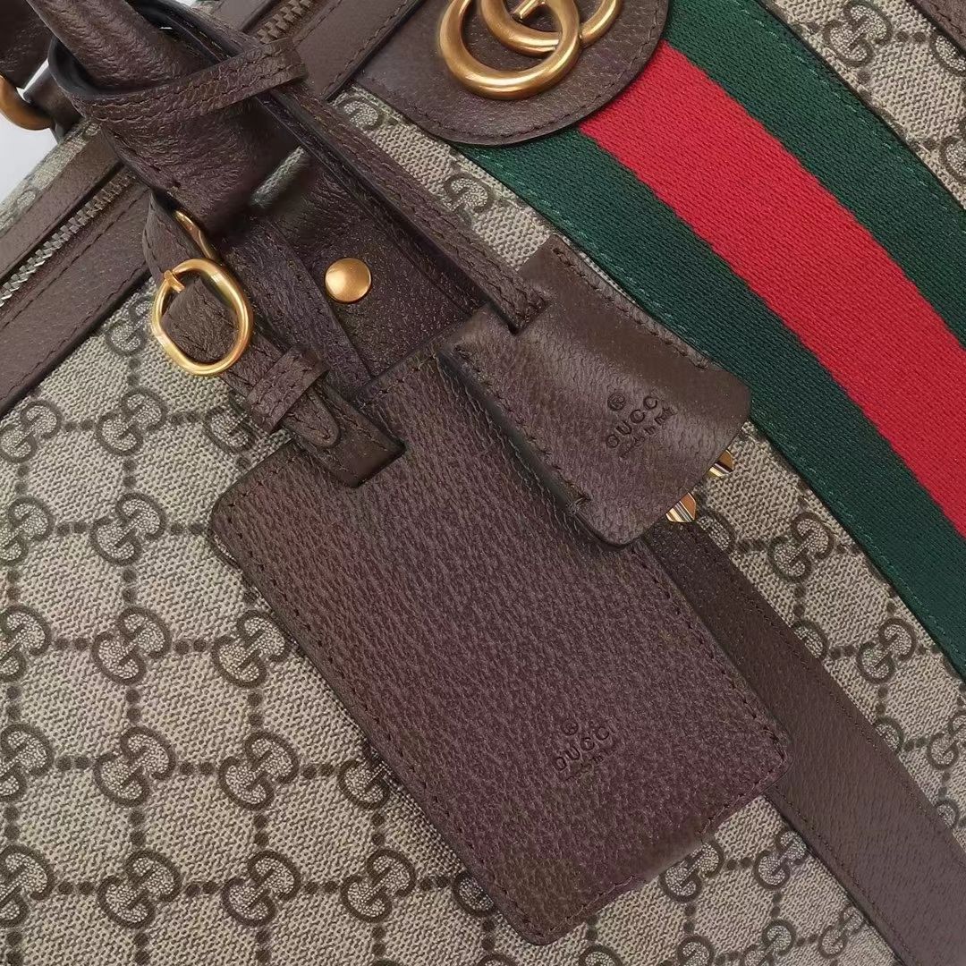 Gucci Unisex GG Savoy Small Duffle Bag Beige Ebony GG Supreme Canvas