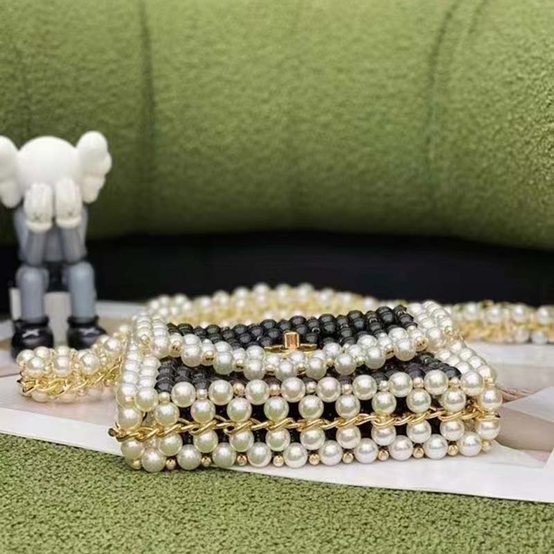 Chanel Women CC Small Evening Bag Imitation Glass Pearls Gold-Tone Metal Black