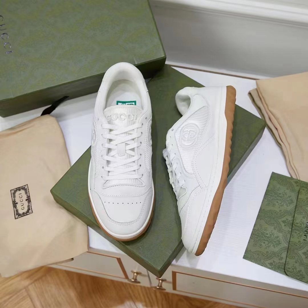 Gucci Unisex GG MAC80 Sneaker Off White Leather Round Toe Rubber Flat