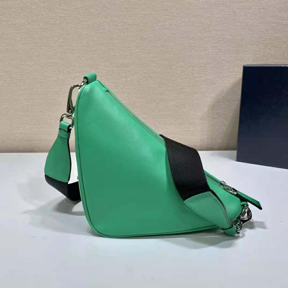 Prada Women Leather Triangle Shoulder Bag-Green