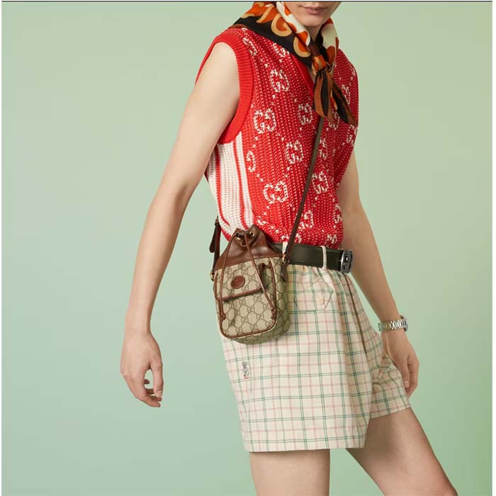 Gucci Unisex GG Mini Bucket Bag Interlocking G Beige Ebony GG Supreme Canvas