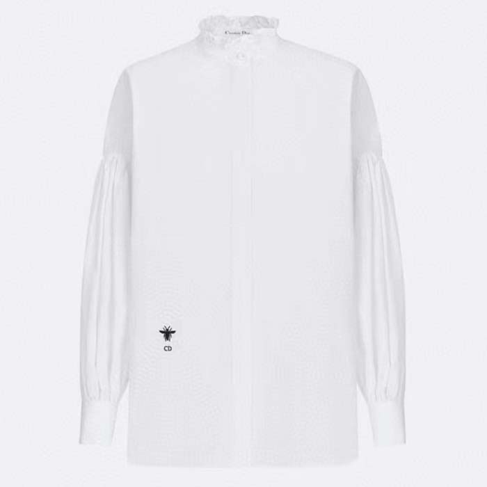 Dior Men CD Blouse White Cotton Poplin Hallmark Embroidered Bee Unlined
