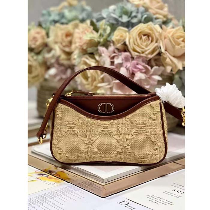 Dior Women CD 30 Montaigne Hobo Avenue Mini Bag Natural Cannage Raffia