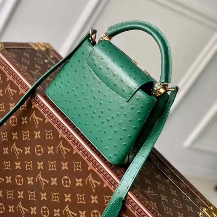 Louis Vuitton LV Women Capucines Mini Menthe Mint Ostrich Leather Monogram Flower