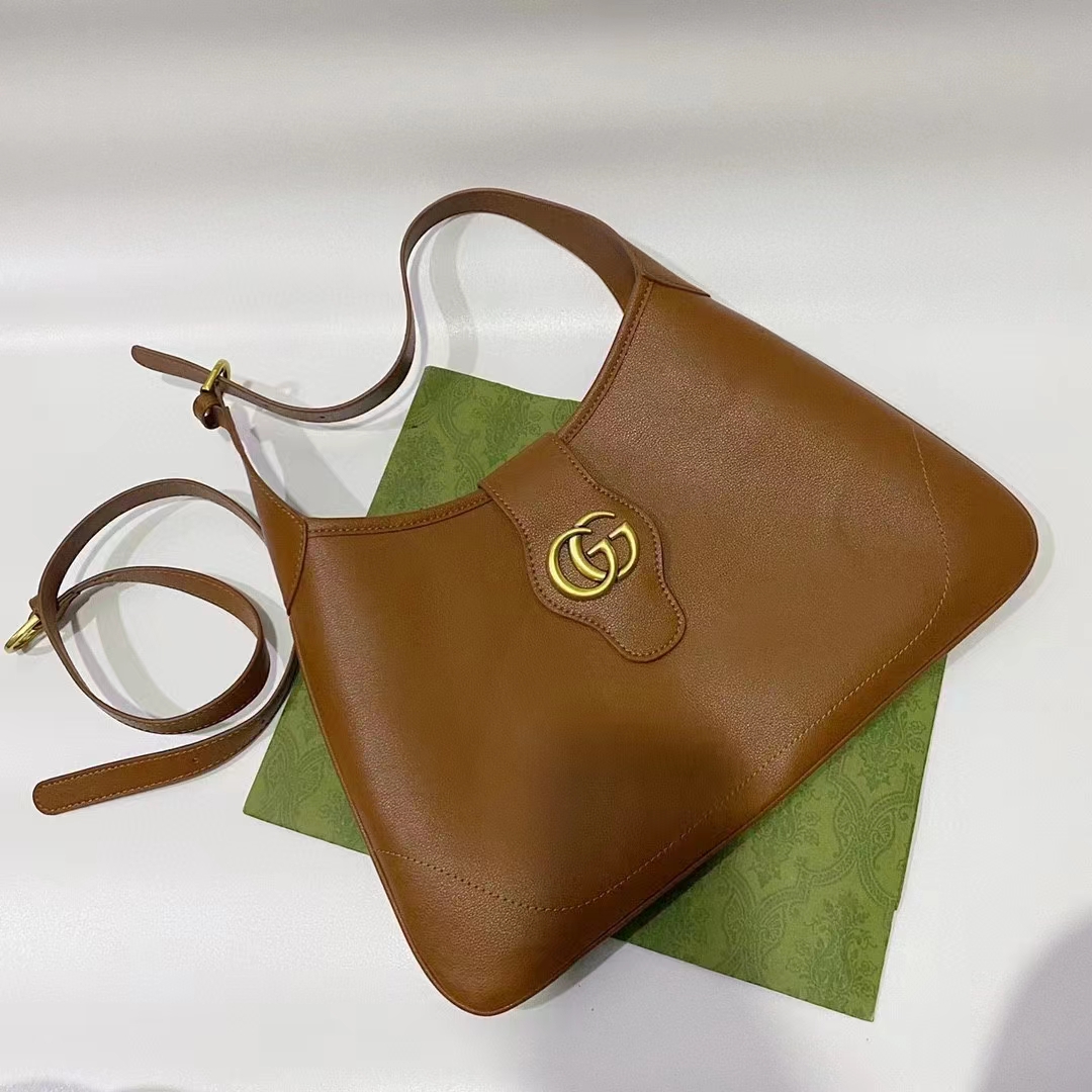 Gucci Women GG Aphrodite Medium Shoulder Bag Brown Soft Leather Double G