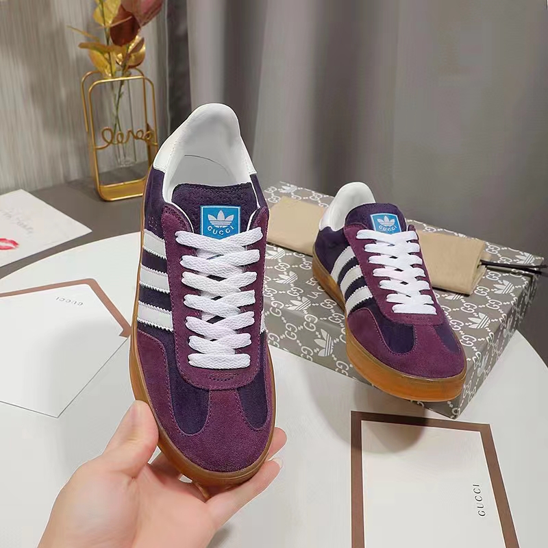 Gucci Unisex GG Adidas x Gucci Gazelle Sneaker Burgundy Velvet Suede Duchesse Demetra