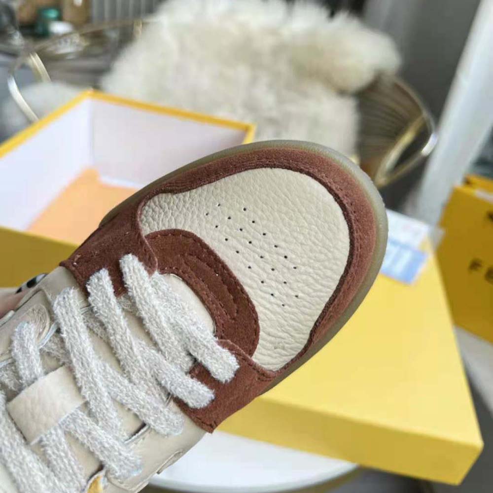 Fendi Unisex Match Beige Suede Low-Tops