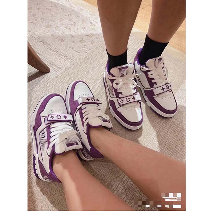 Louis Vuitton LV Unisex Trainer Sneaker Purple Monogram Denim Rubber Outsole Monogram Flower