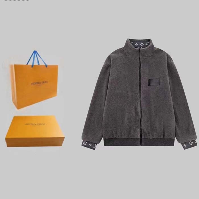 Louis Vuitton Women LV Fleece Blouson Regular Fit Front Zipped Closure Volcanic Ash