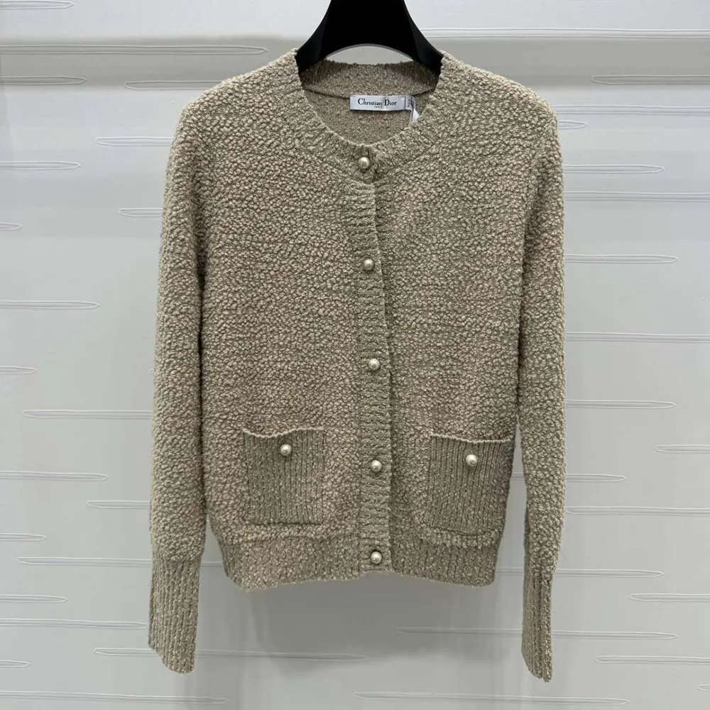 Dior Women Twinset Beige Cotton- and Wool-Blend Bouclé Knit