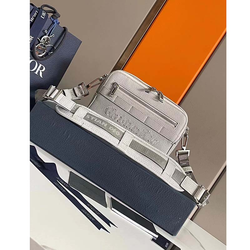 Dior Unisex CD Safari Messenger Bag Gray Grained Calfskin ‘Christian Dior 1947’ Signature