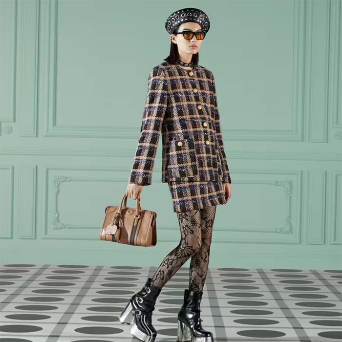 Gucci Unsiex GG Bauletto Small Top Handle Bag Light Brown Smooth Leather