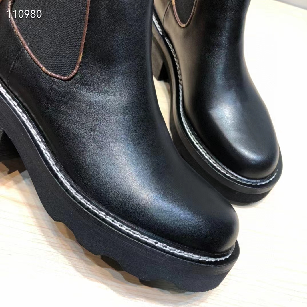 Louis Vuitton Women Shoes LV Beaubourg Ankle Boot Black Calf Leather 4 cm Heel