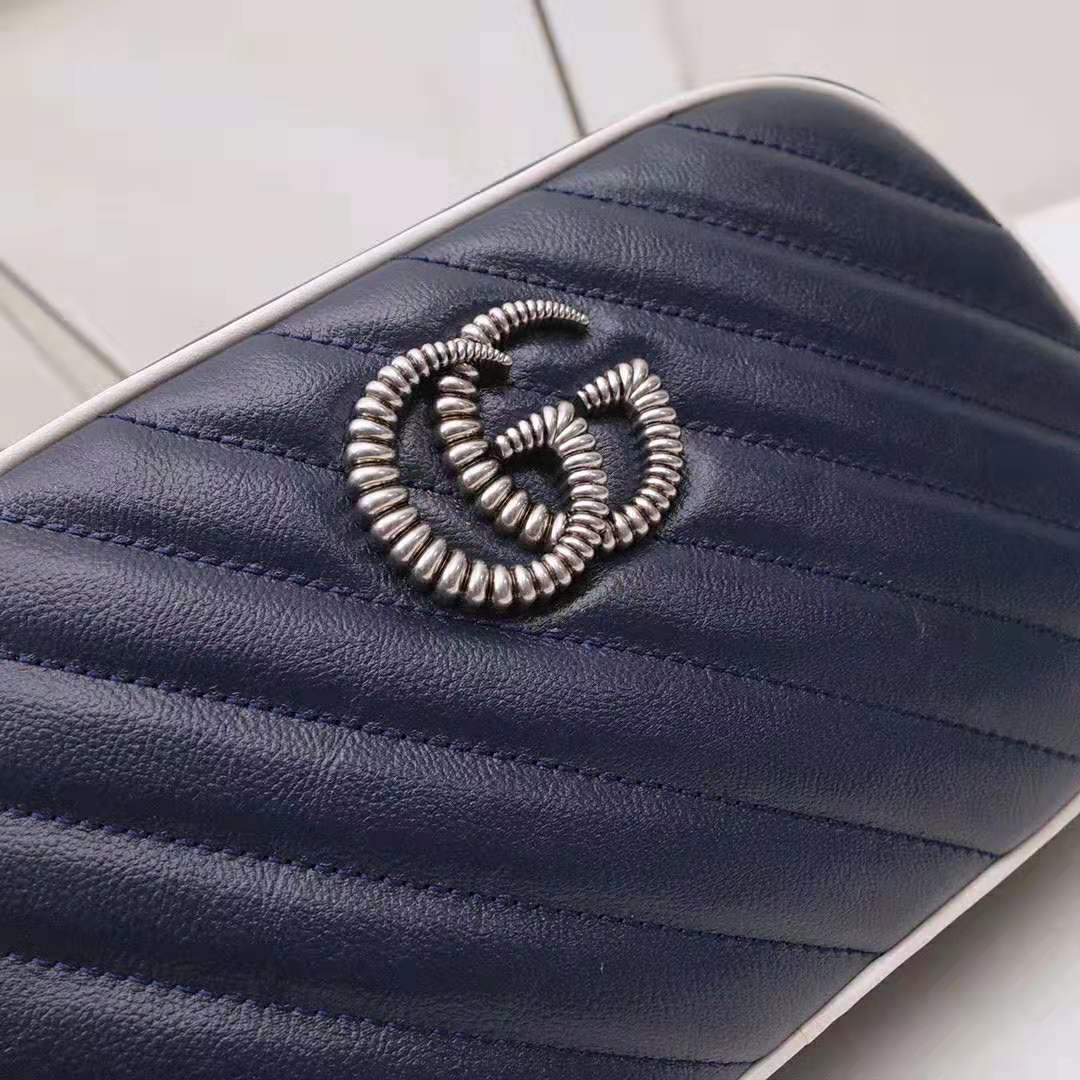 Gucci GG Women GG Marmont Matelassé Shoulder Bag in Blue Diagonal Matelassé Leather