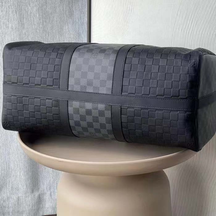 Louis Vuitton LV Unisex Keepall Bandoulière 50 Travel Bag Black Graphite Damier Infini Cowhide